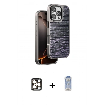 MARSİLYAN™- iPhone 16 Pro Max Kılıf Atlas Minimal Özel Seri - Siyah Joko Magic 5D Cam + PVD Metal Kamera Lens - GD