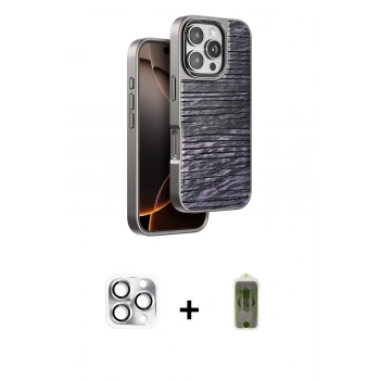 MARSİLYAN™- iPhone 16 Pro Max Kılıf Atlas Minimal Özel Seri - Siyah Joko Magic 5D Hayalet Cam + Pers Alüminyum Kamera Lens - GS
