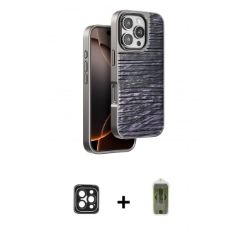 MARSİLYAN™- iPhone 16 Pro Max Kılıf Atlas Minimal Özel Seri - Siyah Joko Magic 5D Hayalet Cam + PVD Metal Kamera Lens - SH