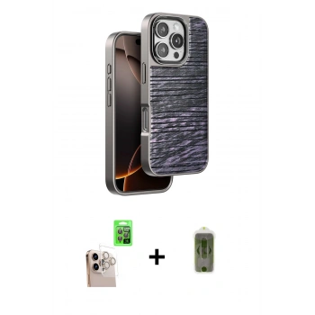 MARSİLYAN™- iPhone 16 Pro Max Kılıf Atlas Minimal Özel Seri - Siyah Joko Magic 5D Hayalet Cam + Raze Metal Kamera Lens - NLGY