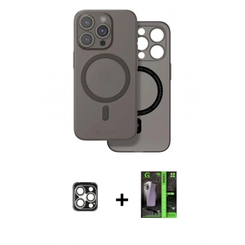 MARSİLYAN™- iPhone 16 Pro Max Kılıf Çekirdek Klasik - Şeffaf 360 Full Body Arka Koruyucu + PVD Metal Kamera Lens - GS