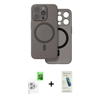 MARSİLYAN™- iPhone 16 Pro Max Kılıf Çekirdek Klasik - Şeffaf Pasifik Cam Ekran Koruyucu + Raze Metal Kamera Lens - BZ