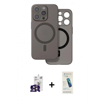 MARSİLYAN™- iPhone 16 Pro Max Kılıf Çekirdek Klasik - Şeffaf Pasifik Cam Ekran Koruyucu + Bilvis Titan Kamera Lens - TMGI
