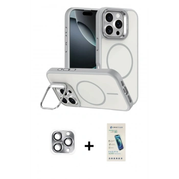 MARSİLYAN™- iPhone 16 Pro Max Kılıf Çekirdek Klasik - Şeffaf Pasifik Cam Ekran Koruyucu + Pers Alüminyum Kamera Lens - GI