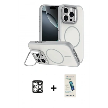MARSİLYAN™- iPhone 16 Pro Max Kılıf Çekirdek Klasik - Şeffaf Pasifik Cam Ekran Koruyucu + PVD Metal Kamera Lens - GS