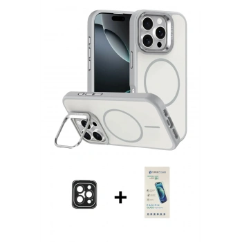 MARSİLYAN™- iPhone 16 Pro Max Kılıf Çekirdek Klasik - Şeffaf Pasifik Cam Ekran Koruyucu + PVD Metal Kamera Lens - SH