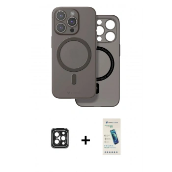 MARSİLYAN™- iPhone 16 Pro Max Kılıf Çekirdek Klasik - Şeffaf Pasifik Cam Ekran Koruyucu + PVD Metal Kamera Lens - SH
