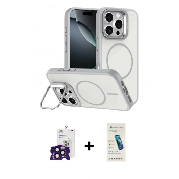 MARSİLYAN™- iPhone 16 Pro Max Kılıf Çekirdek Klasik - Şeffaf Pasifik Cam Ekran Koruyucu + Bilvis Titan Kamera Lens - SH