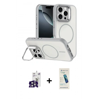 MARSİLYAN™- iPhone 16 Pro Max Kılıf Çekirdek Klasik - Şeffaf Pasifik Cam Ekran Koruyucu + Bilvis Titan Kamera Lens - TMGI