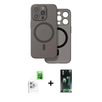 MARSİLYAN™- iPhone 16 Pro Max Kılıf Çekirdek Klasik - Siyah 360 Mat Full Body Arka Koruyucu + Raze Metal Kamera Lens - BZ
