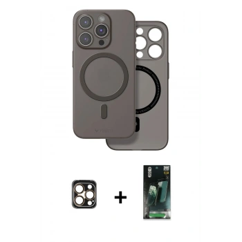 MARSİLYAN™- iPhone 16 Pro Max Kılıf Çekirdek Klasik - Siyah 360 Mat Full Body Arka Koruyucu + PVD Metal Kamera Lens - GD
