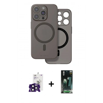 MARSİLYAN™- iPhone 16 Pro Max Kılıf Çekirdek Klasik - Siyah 360 Mat Full Body Arka Koruyucu + Bilvis Titan Kamera Lens - SH