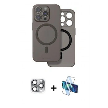 MARSİLYAN™- iPhone 16 Pro Max Kılıf Çekirdek Klasik - Siyah 3D Antistatik Cam Ekran Koruyucu + Pers Alüminyum Kamera Lens - GI