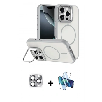 MARSİLYAN™- iPhone 16 Pro Max Kılıf Çekirdek Klasik - Siyah 3D Antistatik Cam Ekran Koruyucu + Pers Alüminyum Kamera Lens - GI