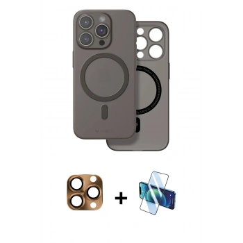 MARSİLYAN™- iPhone 16 Pro Max Kılıf Çekirdek Klasik - Siyah 3D Antistatik Cam Ekran Koruyucu + Pers Alüminyum Kamera Lens - CLTM