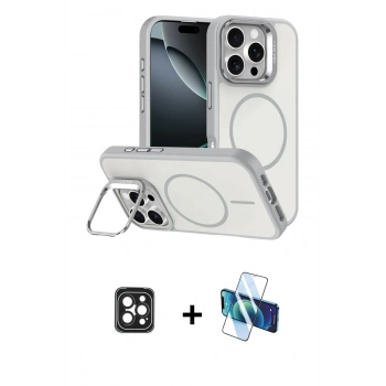 MARSİLYAN™- iPhone 16 Pro Max Kılıf Çekirdek Klasik - Siyah 3D Antistatik Cam Ekran Koruyucu + PVD Metal Kamera Lens - SH