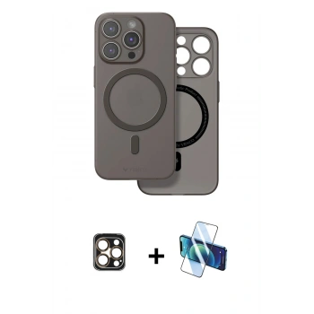 MARSİLYAN™- iPhone 16 Pro Max Kılıf Çekirdek Klasik - Siyah 3D Antistatik Cam Ekran Koruyucu + PVD Metal Kamera Lens - GD