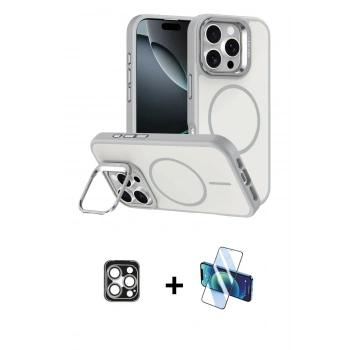 MARSİLYAN™- iPhone 16 Pro Max Kılıf Çekirdek Klasik - Siyah 3D Antistatik Cam Ekran Koruyucu + PVD Metal Kamera Lens - GS