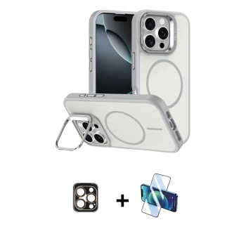 MARSİLYAN™- iPhone 16 Pro Max Kılıf Çekirdek Klasik - Siyah 3D Antistatik Cam Ekran Koruyucu + PVD Metal Kamera Lens - GD