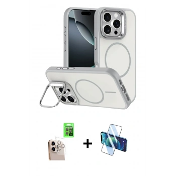MARSİLYAN™- iPhone 16 Pro Max Kılıf Çekirdek Klasik - Siyah 3D Antistatik Cam Ekran Koruyucu + Raze Metal Kamera Lens - NLGY