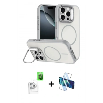 MARSİLYAN™- iPhone 16 Pro Max Kılıf Çekirdek Klasik - Siyah 3D Antistatik Cam Ekran Koruyucu + Raze Metal Kamera Lens - BZ