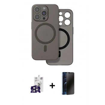 MARSİLYAN™- iPhone 16 Pro Max Kılıf Çekirdek Klasik - Siyah 3D Antistatik Hayalet Cam Ekran Koruyucu + Bilvis Titan Kamera Lens - TMGI