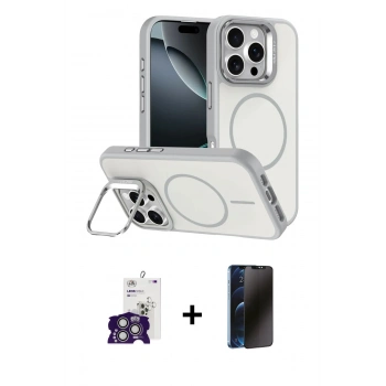 MARSİLYAN™- iPhone 16 Pro Max Kılıf Çekirdek Klasik - Siyah 3D Antistatik Hayalet Cam Ekran Koruyucu + Bilvis Titan Kamera Lens - GS