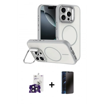 MARSİLYAN™- iPhone 16 Pro Max Kılıf Çekirdek Klasik - Siyah 3D Antistatik Hayalet Cam Ekran Koruyucu + Bilvis Titan Kamera Lens - SH