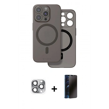 MARSİLYAN™- iPhone 16 Pro Max Kılıf Çekirdek Klasik - Siyah 3D Antistatik Hayalet Cam Ekran Koruyucu + Pers Alüminyum Kamera Lens - GI