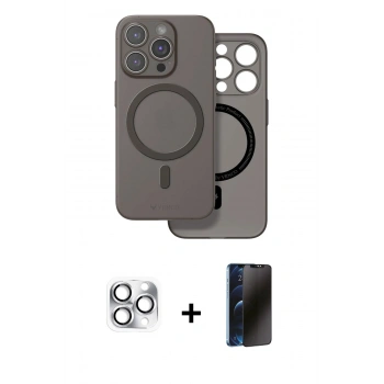 MARSİLYAN™- iPhone 16 Pro Max Kılıf Çekirdek Klasik - Siyah 3D Antistatik Hayalet Cam Ekran Koruyucu + Pers Alüminyum Kamera Lens - GS