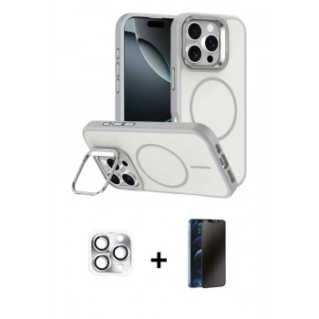 MARSİLYAN™- iPhone 16 Pro Max Kılıf Çekirdek Klasik - Siyah 3D Antistatik Hayalet Cam Ekran Koruyucu + Pers Alüminyum Kamera Lens - GS