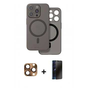 MARSİLYAN™- iPhone 16 Pro Max Kılıf Çekirdek Klasik - Siyah 3D Antistatik Hayalet Cam Ekran Koruyucu + Pers Alüminyum Kamera Lens - CLTM