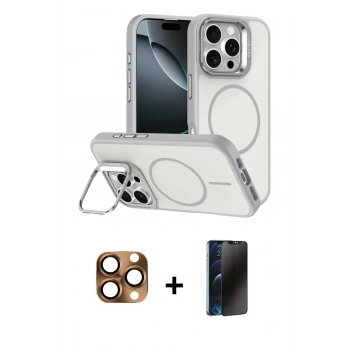 MARSİLYAN™- iPhone 16 Pro Max Kılıf Çekirdek Klasik - Siyah 3D Antistatik Hayalet Cam Ekran Koruyucu + Pers Alüminyum Kamera Lens - CLTM