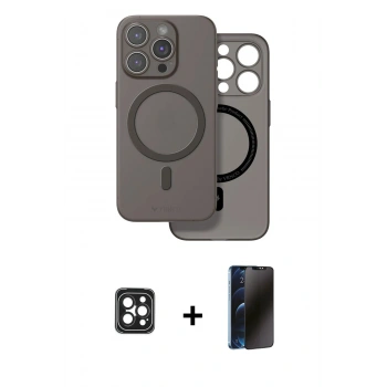 MARSİLYAN™- iPhone 16 Pro Max Kılıf Çekirdek Klasik - Siyah 3D Antistatik Hayalet Cam Ekran Koruyucu + PVD Metal Kamera Lens - SH