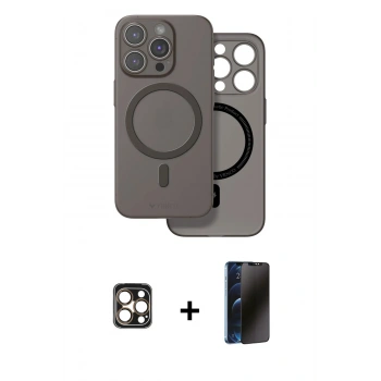 MARSİLYAN™- iPhone 16 Pro Max Kılıf Çekirdek Klasik - Siyah 3D Antistatik Hayalet Cam Ekran Koruyucu + PVD Metal Kamera Lens - GD