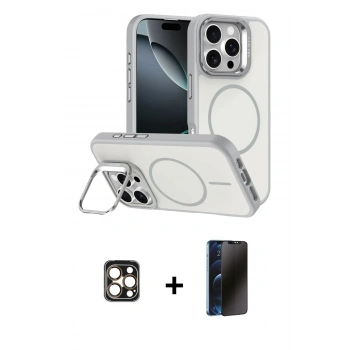 MARSİLYAN™- iPhone 16 Pro Max Kılıf Çekirdek Klasik - Siyah 3D Antistatik Hayalet Cam Ekran Koruyucu + PVD Metal Kamera Lens - GD
