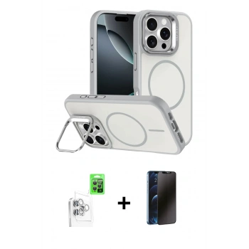 MARSİLYAN™- iPhone 16 Pro Max Kılıf Çekirdek Klasik - Siyah 3D Antistatik Hayalet Cam Ekran Koruyucu + Raze Metal Kamera Lens - BZ