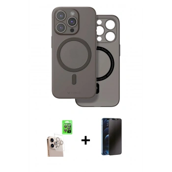 MARSİLYAN™- iPhone 16 Pro Max Kılıf Çekirdek Klasik - Siyah 3D Antistatik Hayalet Cam Ekran Koruyucu + Raze Metal Kamera Lens - NLGY