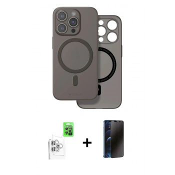 MARSİLYAN™- iPhone 16 Pro Max Kılıf Çekirdek Klasik - Siyah 3D Antistatik Hayalet Cam Ekran Koruyucu + Raze Metal Kamera Lens - BZ