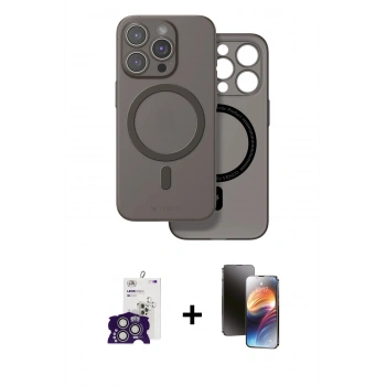 MARSİLYAN™- iPhone 16 Pro Max Kılıf Çekirdek Klasik - Siyah 3D Antistatik Mat Seramik Nano Ekran Koruyucu + Bilvis Titan Kamera Lens - GS