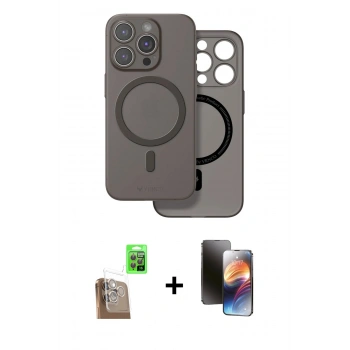 MARSİLYAN™- iPhone 16 Pro Max Kılıf Çekirdek Klasik - Siyah 3D Antistatik Mat Seramik Nano Ekran Koruyucu + Raze Metal Kamera Lens - CLTM