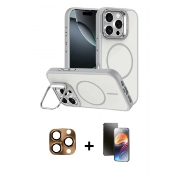 MARSİLYAN™- iPhone 16 Pro Max Kılıf Çekirdek Klasik - Siyah 3D Antistatik Mat Seramik Nano Ekran Koruyucu + Pers Alüminyum Kamera Lens - CLTM