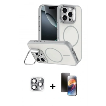 MARSİLYAN™- iPhone 16 Pro Max Kılıf Çekirdek Klasik - Siyah 3D Antistatik Mat Seramik Nano Ekran Koruyucu + Pers Alüminyum Kamera Lens - GI
