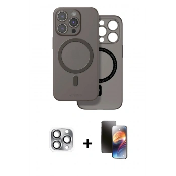 MARSİLYAN™- iPhone 16 Pro Max Kılıf Çekirdek Klasik - Siyah 3D Antistatik Mat Seramik Nano Ekran Koruyucu + Pers Alüminyum Kamera Lens - GI