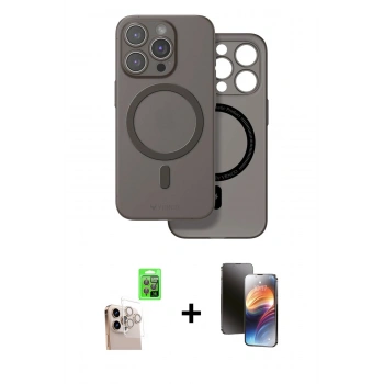 MARSİLYAN™- iPhone 16 Pro Max Kılıf Çekirdek Klasik - Siyah 3D Antistatik Mat Seramik Nano Ekran Koruyucu + Raze Metal Kamera Lens - NLGY