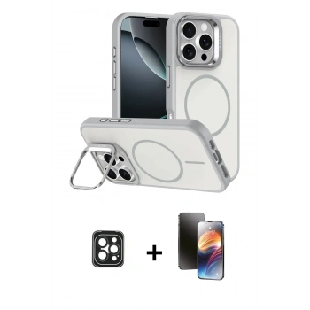 MARSİLYAN™- iPhone 16 Pro Max Kılıf Çekirdek Klasik - Siyah 3D Antistatik Mat Seramik Nano Ekran Koruyucu + PVD Metal Kamera Lens - SH