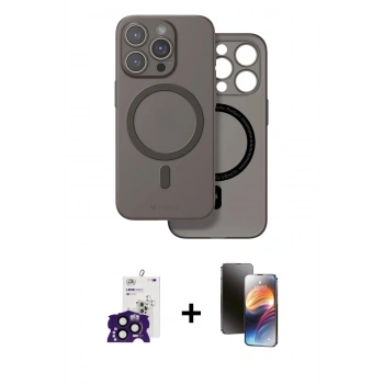 MARSİLYAN™- iPhone 16 Pro Max Kılıf Çekirdek Klasik - Siyah 3D Antistatik Mat Seramik Nano Ekran Koruyucu + Bilvis Titan Kamera Lens - SH