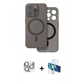 MARSİLYAN™- iPhone 16 Pro Max Kılıf Çekirdek Klasik - Siyah 3D Antistatik Seramik Nano Ekran Koruyucu + Pers Alüminyum Kamera Lens - GS