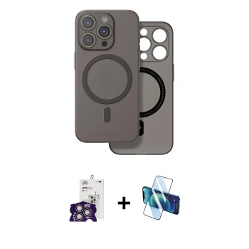 MARSİLYAN™- iPhone 16 Pro Max Kılıf Çekirdek Klasik - Siyah 3D Antistatik Seramik Nano Ekran Koruyucu + Bilvis Titan Kamera Lens - GS