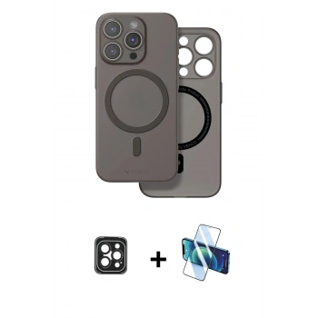 MARSİLYAN™- iPhone 16 Pro Max Kılıf Çekirdek Klasik - Siyah 3D Antistatik Seramik Nano Ekran Koruyucu + PVD Metal Kamera Lens - SH